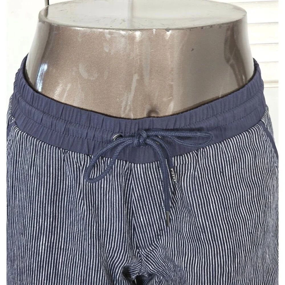 Athleta Women's Bali Navy Blue Linen Striped Bali Crop Pants Size 4 1678 - Picture 7 of 14